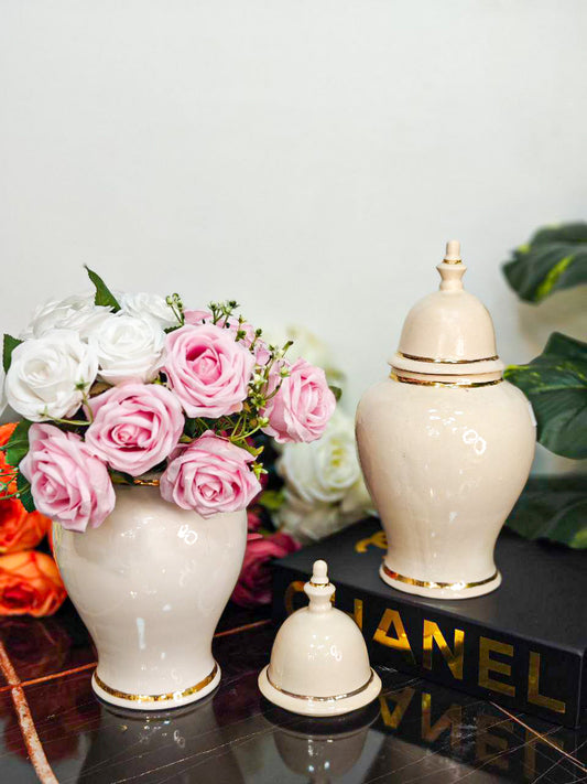 Vase beige doré